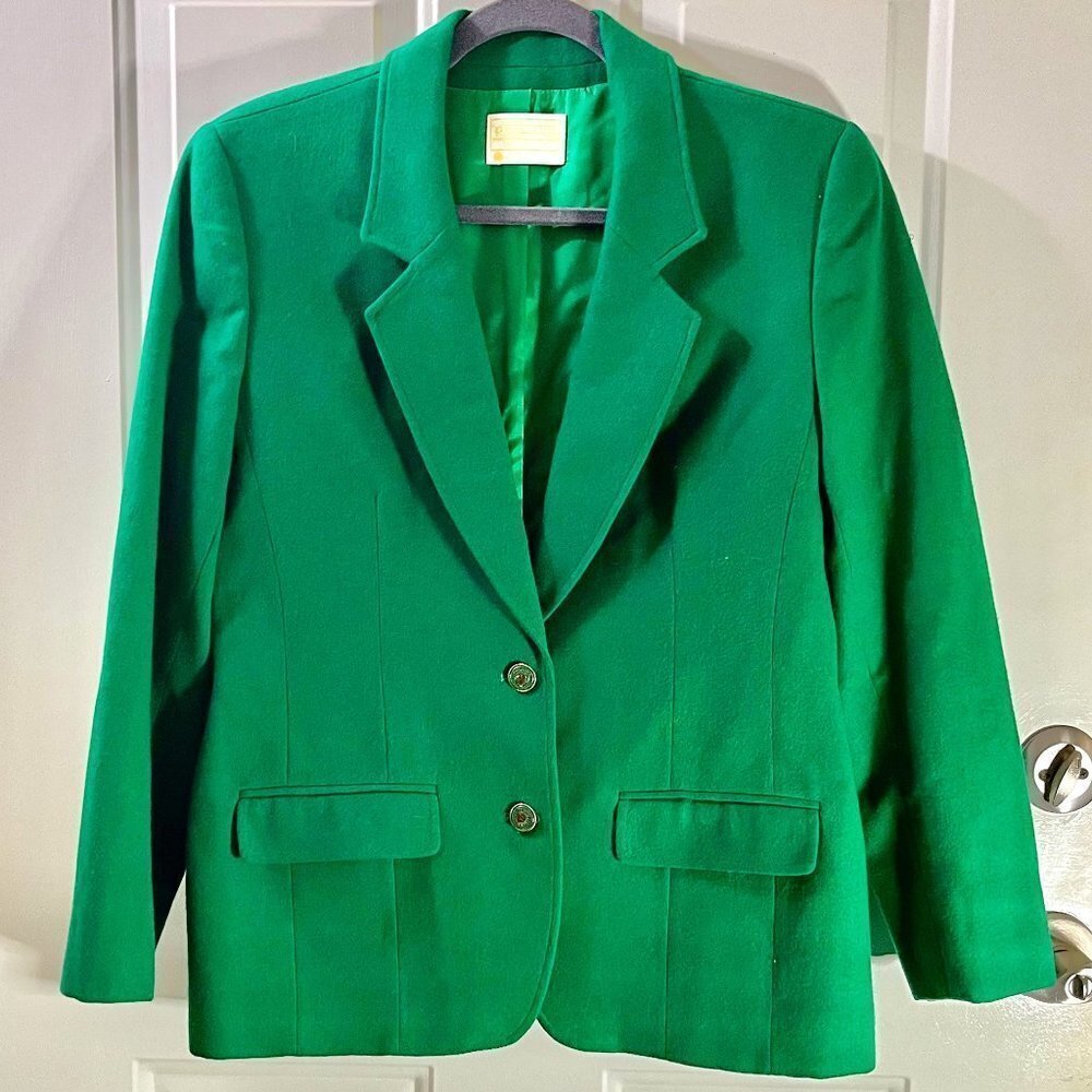 Pendleton SZ 10 Pure Virgin Wool Two Button Green Blazer Decorative Buttons